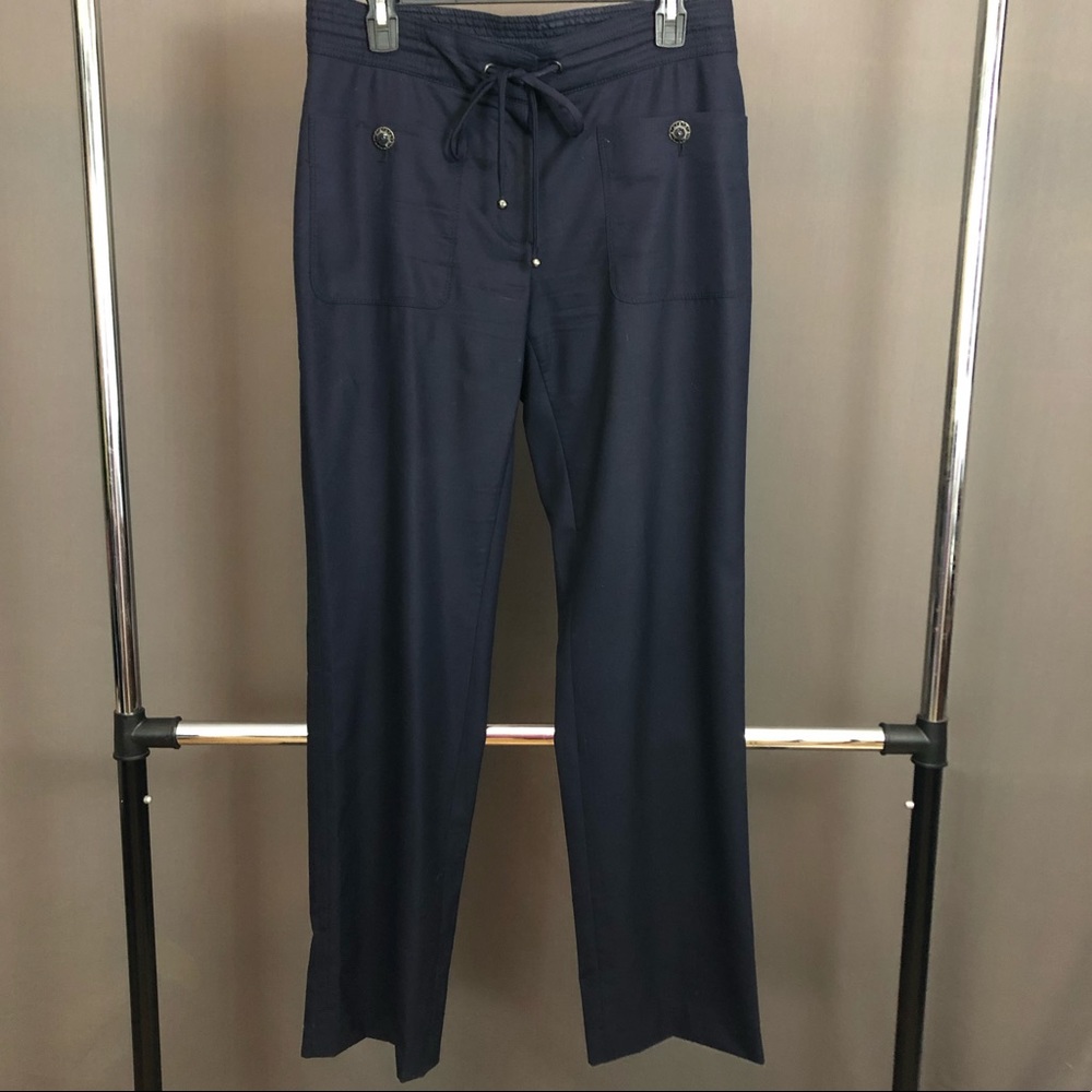 Navy Classic Chanel Pants with drawstring waiste